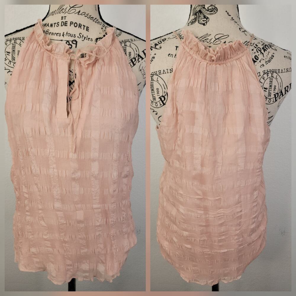 Anthropologie HD Paris Silk Tank Top SZ 4 Pink Shadow Pane Tender Texture Cami